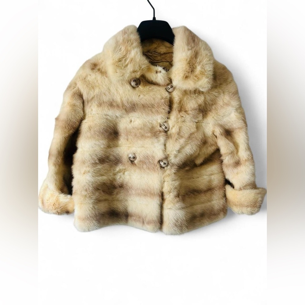 Vintage Blonde Mink Fur Jacket Shawl Collar Cropped Coat Size Small